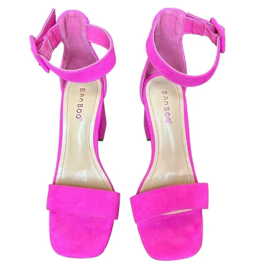 Bamboo Nicole Square Open Toe Block Chunky Heel Barbie HOCO‎ Pink Size 6